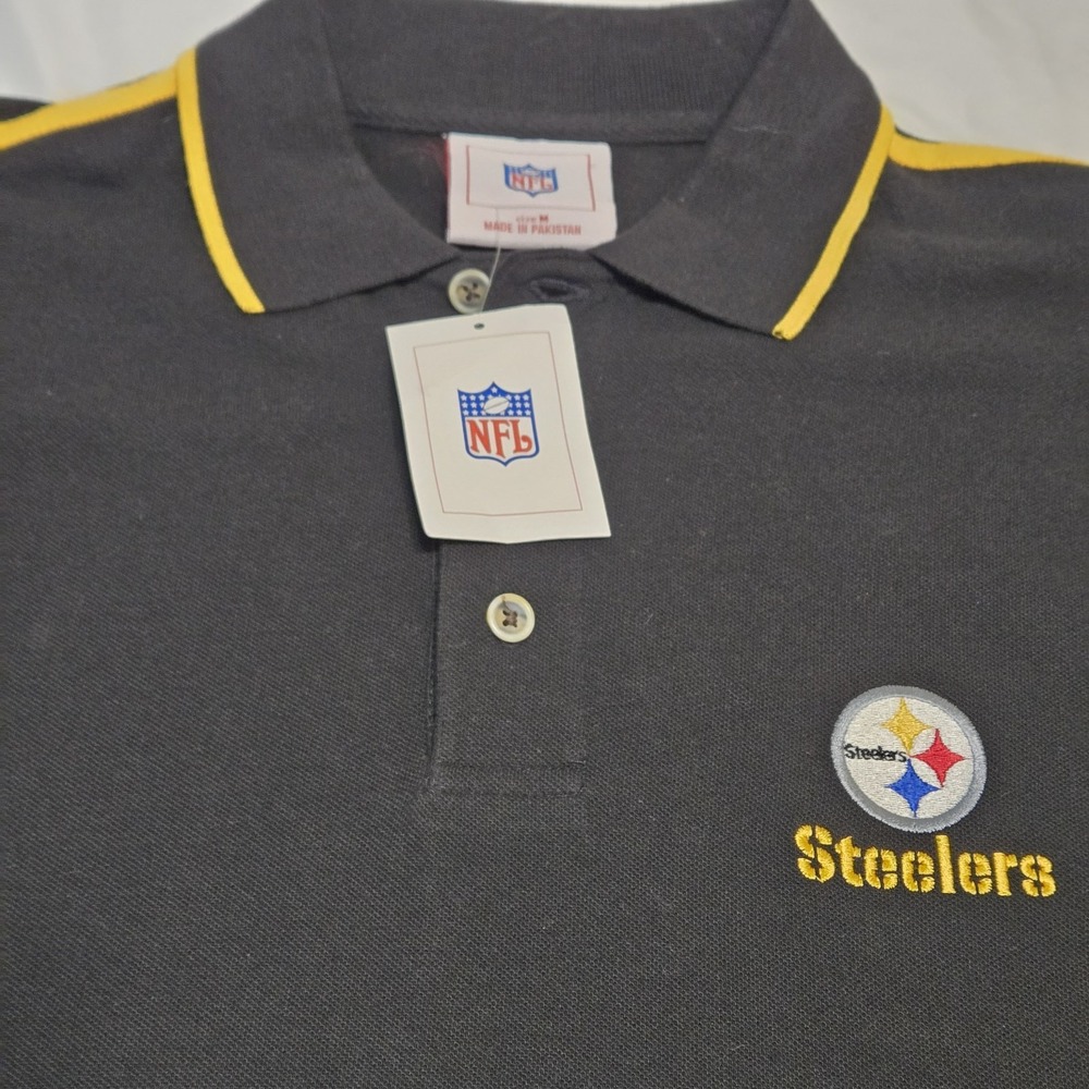 Pittsburgh Steelers NFL Team Logo Black Polo Mens Shirt Size Medium NWT